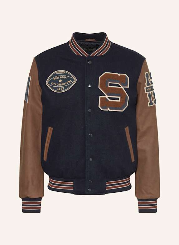 Schott NYC College-Jacke im Materialmix DUNKELBLAU / DUNKELBRAUN