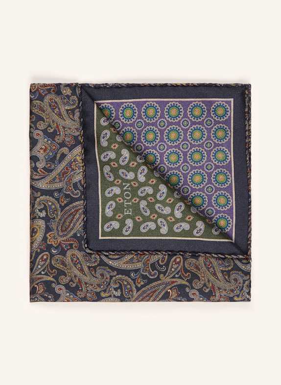 ETON Pocket square in silk DARK BLUE/ BROWN