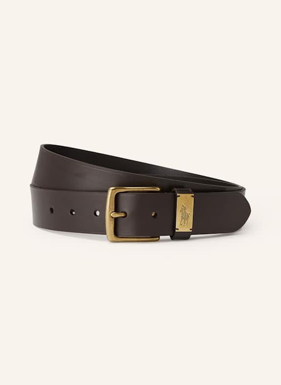 POLO RALPH LAUREN Pasek skórzany CIEMNOBRĄZOWY