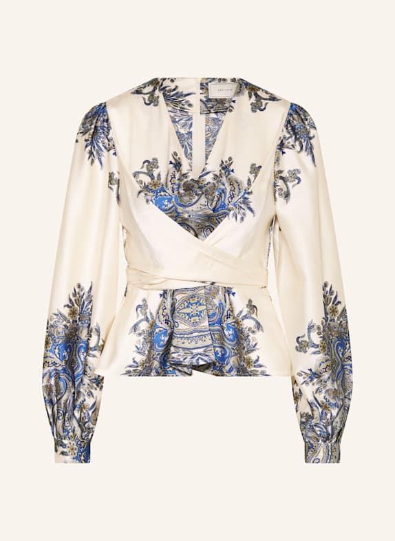 NEO NOIR Blouse en satin RISTA ÉCRU/ BLEU