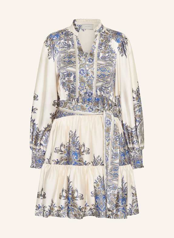 NEO NOIR Robe en satin MALFIDA à volants ÉCRU/ BLEU