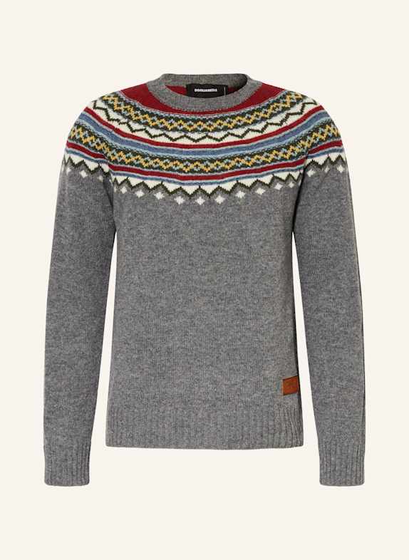 DSQUARED2 Pullover GRAU/ DUNKELROT/ GRÜN