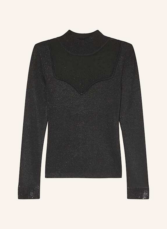 GUESS Lonsgsleeve mit Mesh und Schmucksteinen SCHWARZ
