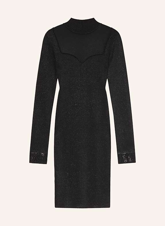GUESS Pletené šaty LUCY s třpytivou přízí a ozdobnými kamínky ČERNÁ