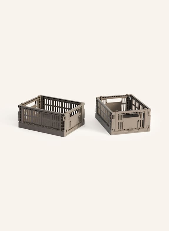HAY Lot de 2 boîtes pliantes COLOUR CRATE MINI TAUPE