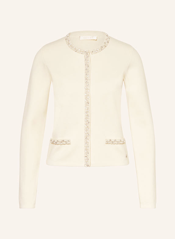 GUESS Strickjacke mit Schmucksteinen und Schmuckperlen ECRU