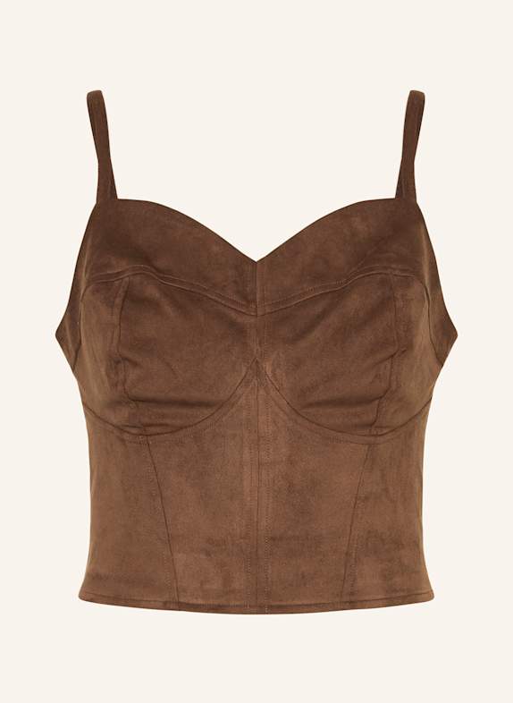 GUESS Top in Lederoptik DUNKELBRAUN