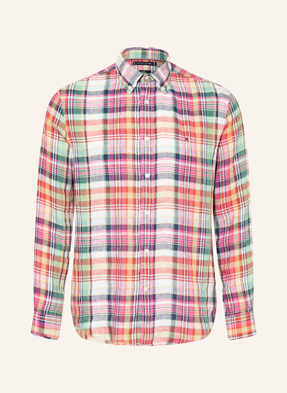 TOMMY HILFIGER Leinenhemd Regular Fit ROSA/ ORANGE/ DUNKELBLAU