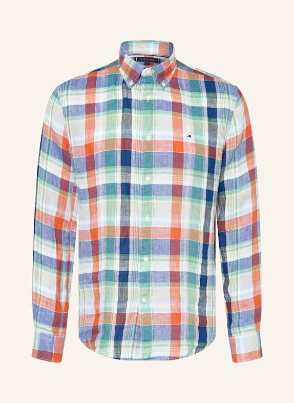 TOMMY HILFIGER Leinenhemd Regular Fit BLAU/ HELLBLAU/ ORANGE