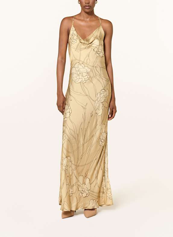 REISS Satinkleid ROCHELLE-FLORAL GOLD/ ECRU/ DUNKELBRAUN