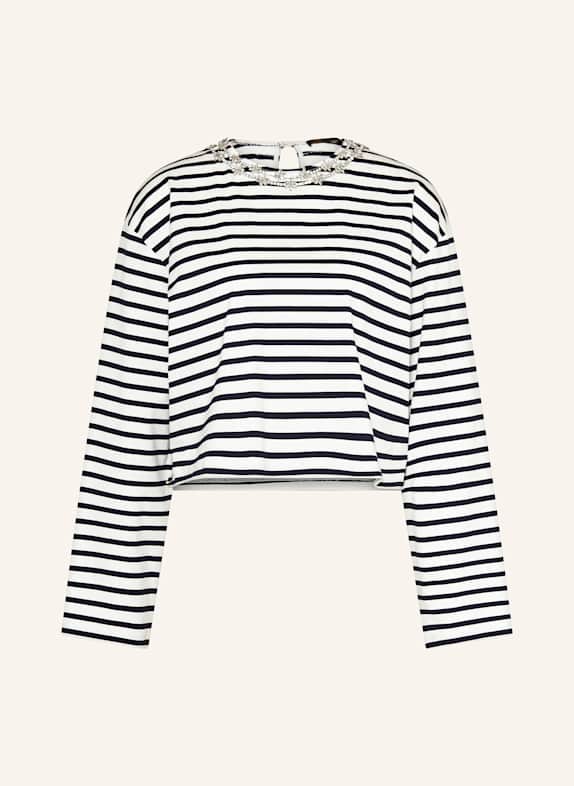 maje Longsleeve mit Schmucksteinen WEISS/ DUNKELBLAU