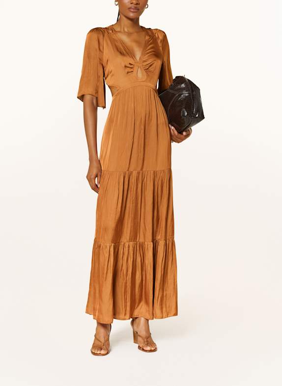 ba&sh Satinkleid CYLMA mit Cut-outs und Rüschen DUNKELORANGE