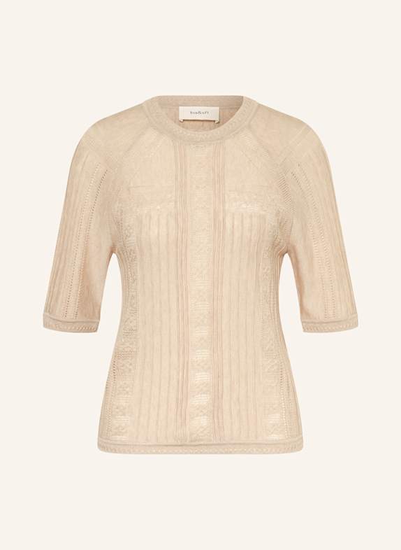 ba&sh Úpletové tričko PHILO s 3/4 rukávem BÉŽOVÁ