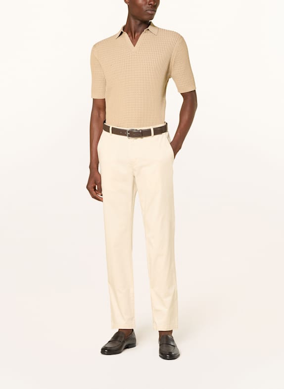 REISS Strikket polo-shirt MERIT LYSEBRUN