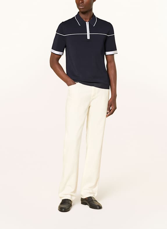 REISS Strikket polo BRADFORD MØRKEBLÅ / HVID