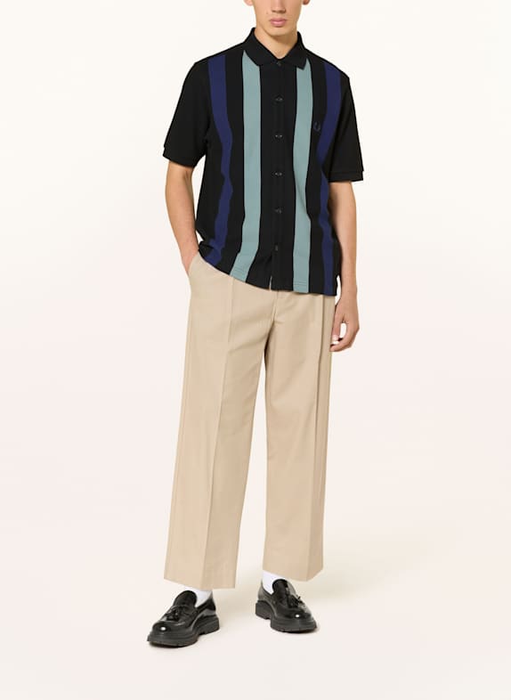 FRED PERRY Overhemd met korte mouwen Relaxed Fit DONKERBLAUW / BLAUW / MINT
