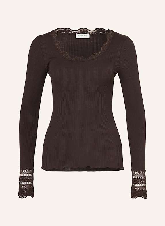 rosemunde T-shirt à manches longues BENITA en soie avec dentelle MARRON FONCÉ