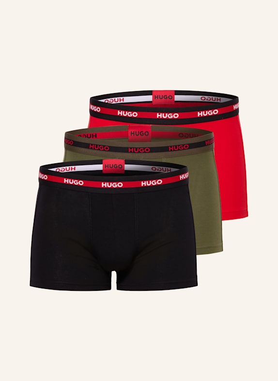 HUGO 3er-Pack Boxershorts TRIPLET PLANET KHAKI/ SCHWARZ/ ROT