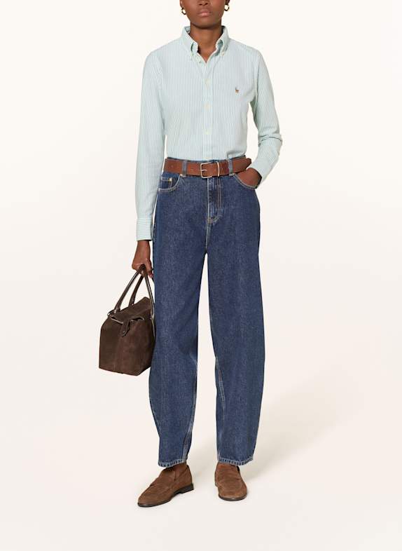 POLO RALPH LAUREN Hemdbluse aus Piqué HELLGRÜN / WEISS