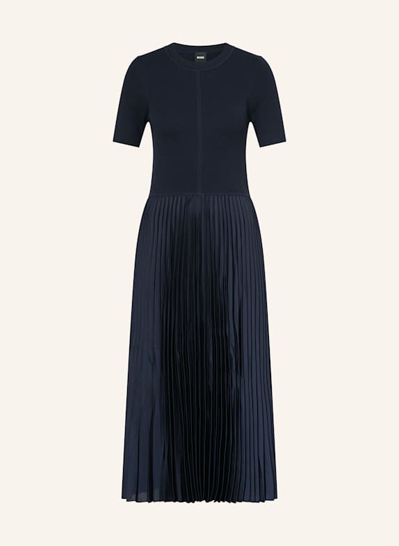 BOSS Kleid FADRIDI im Materialmix mit Plissees DUNKELBLAU