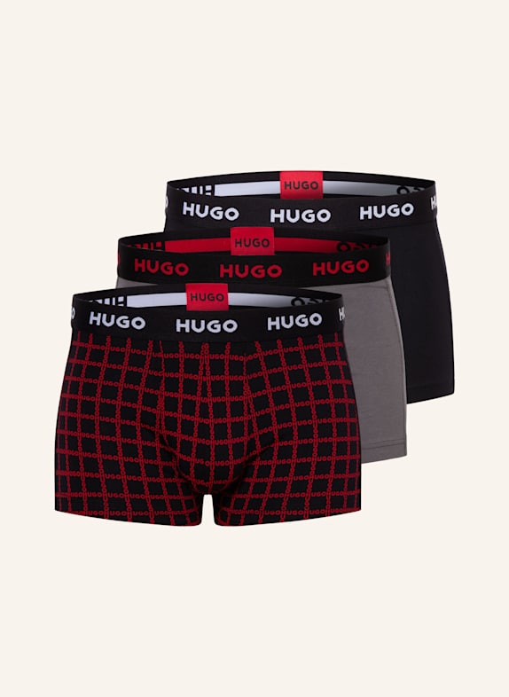 HUGO 3er-Pack Boxershorts SCHWARZ/ GRAU/ ROT