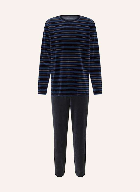 SCHIESSER Schlafanzug CASUAL NIGHTWEAR aus Nicki DUNKELBLAU / BLAU
