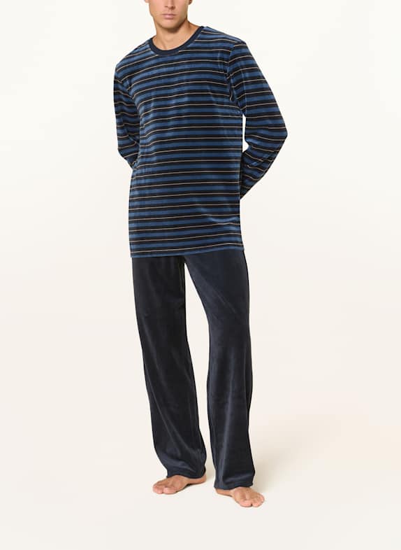 SCHIESSER Nattdräkt CASUAL NIGHTWEAR i velour MÖRKBLÅ / BLÅ