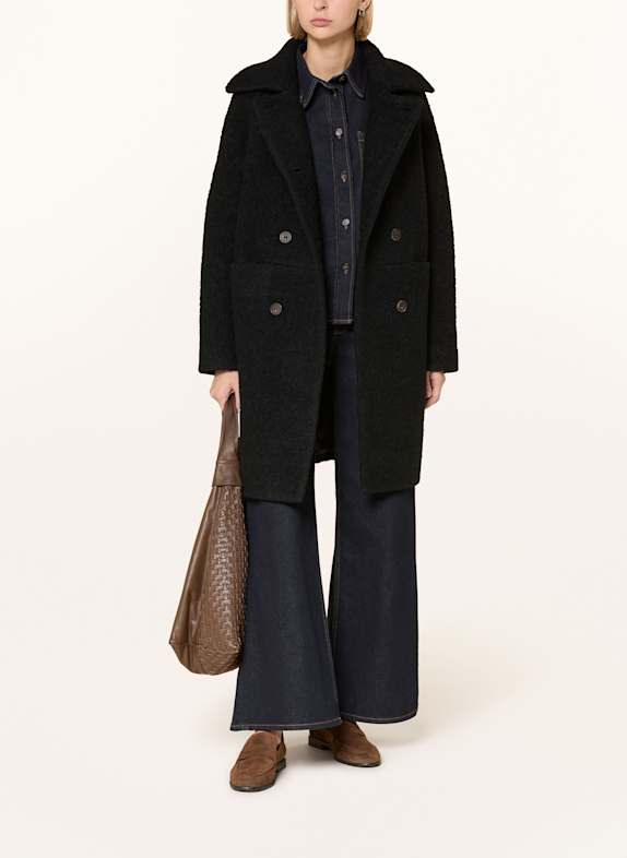 LANIUS Vlněný kabát ČERNÁ