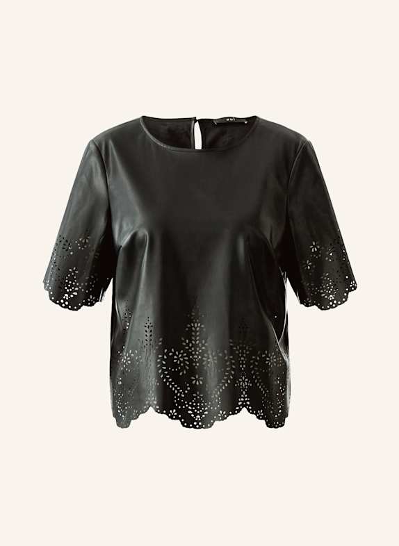oui Blusenshirt in Lederoptik SCHWARZ