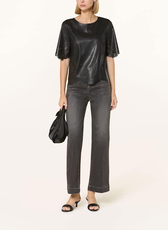 Oui Blusenshirt in Lederoptik SCHWARZ