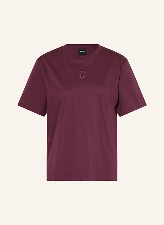 BOSS T-Shirt ELPHA mit Schmucksteinen DUNKELROT