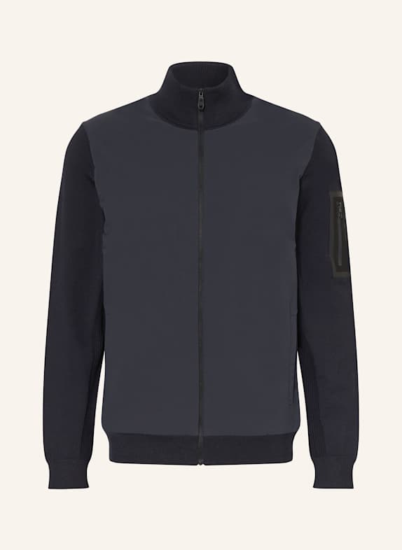 BOSS Strickjacke MOMENTUM im Materialmix mit Merinowolle DUNKELBLAU