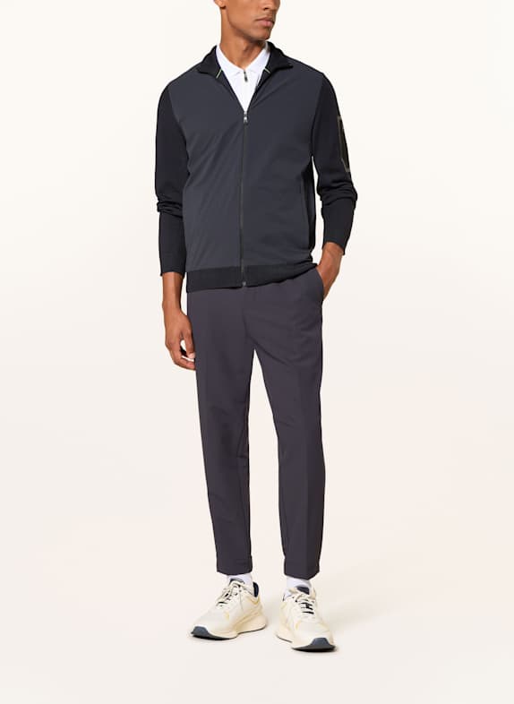 BOSS Strickjacke MOMENTUM im Materialmix mit Merinowolle DUNKELBLAU