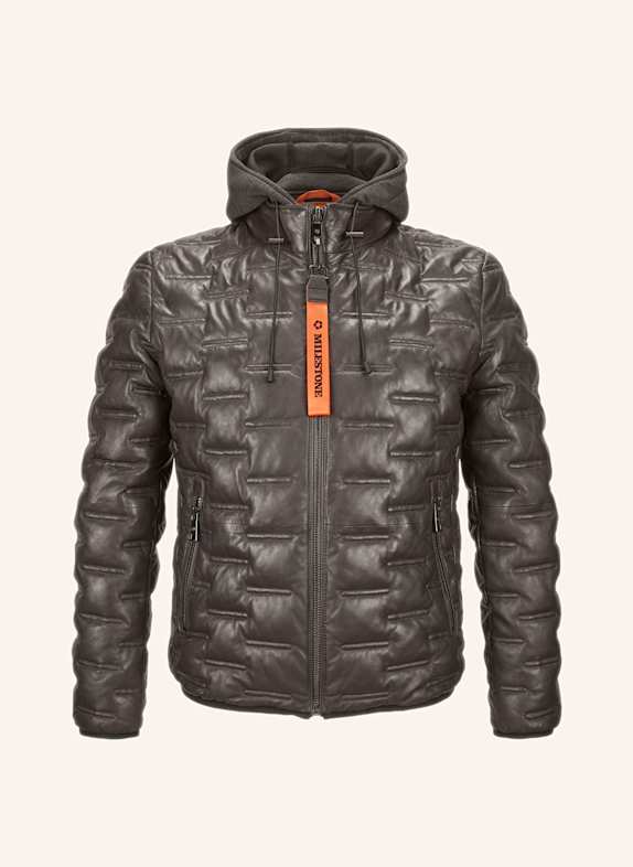 MILESTONE Lederjacke mit DUPONT™ SORONA®-Isolierung und abnehmbarer Kapuze DUNKELGRAU