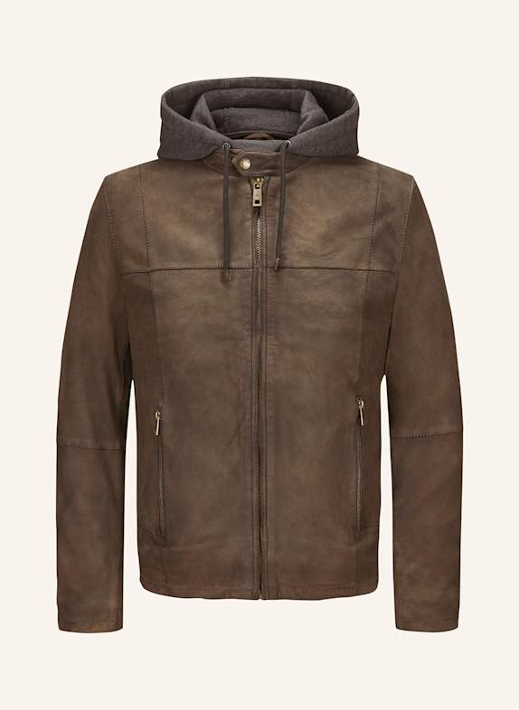 MILESTONE Lederjacke MSRENALDO im Materialmix mit abnehmbarer Kapuze BRAUN