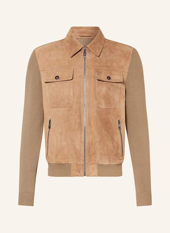 MILESTONE Lederjacke MSRYAN im Materialmix HELLBRAUN