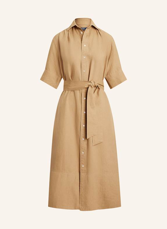 POLO RALPH LAUREN Hemdblusenkleid aus Leinen HELLBRAUN