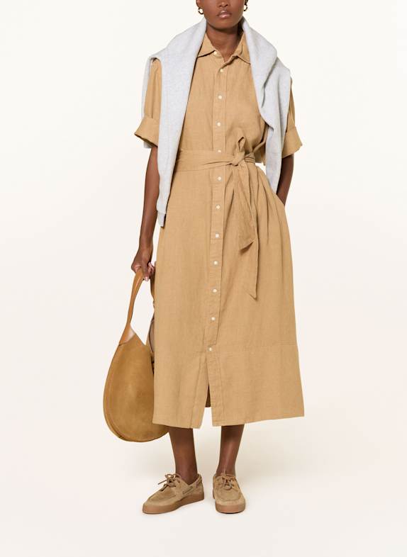POLO RALPH LAUREN Shirt dress in linen LIGHT BROWN