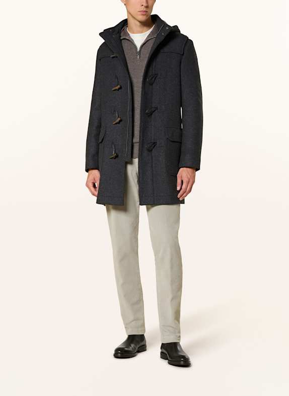 STROKESMAN'S Duffle kabát s odnímatelnou kapucí TMAVĚ ŠEDÁ