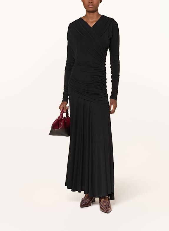 GANNI Jerseykleid in Wickeloptik SCHWARZ