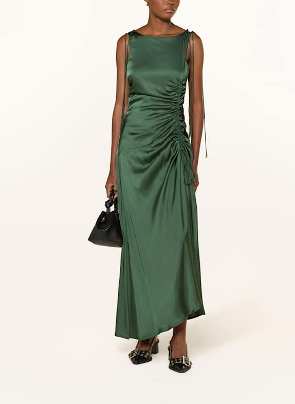 GANNI Satinkleid mit Drapagen DUNKELGRÜN