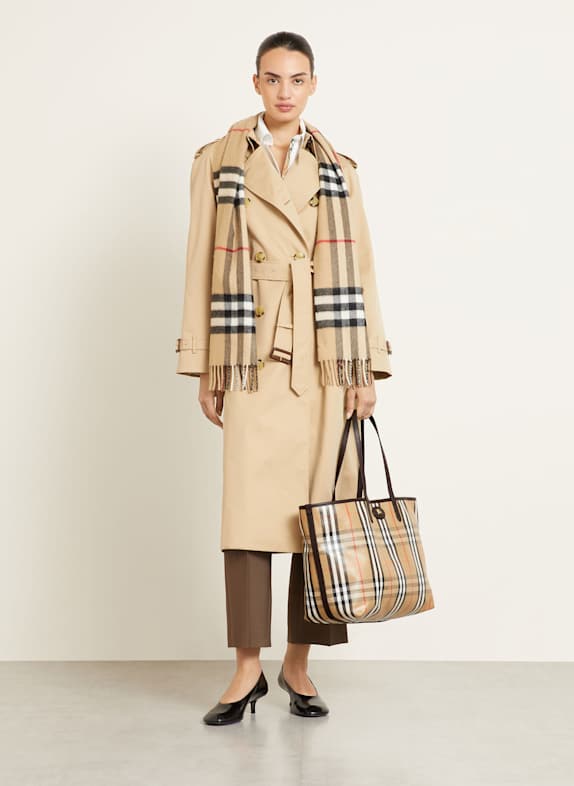 BURBERRY Shopper HIGHLANDS MEDIUM BEIGE / ZWART / WIT