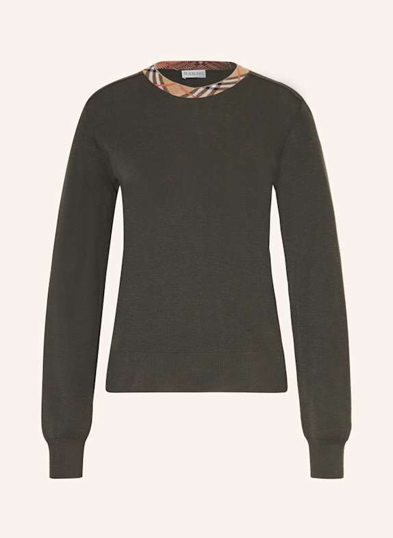 BURBERRY Sweter wełniany CIEMNOZIELONY