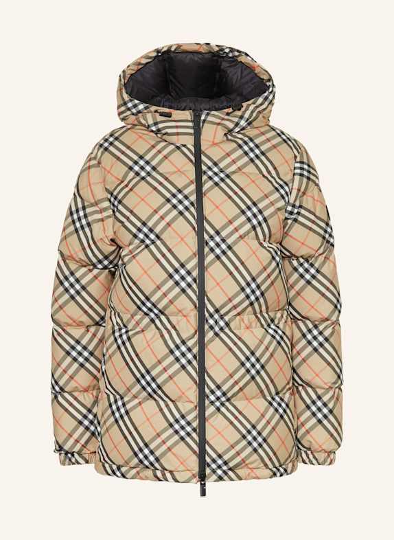 BURBERRY Péřová bunda BÉŽOVÁ/ ČERNÁ/ ČERVENÁ