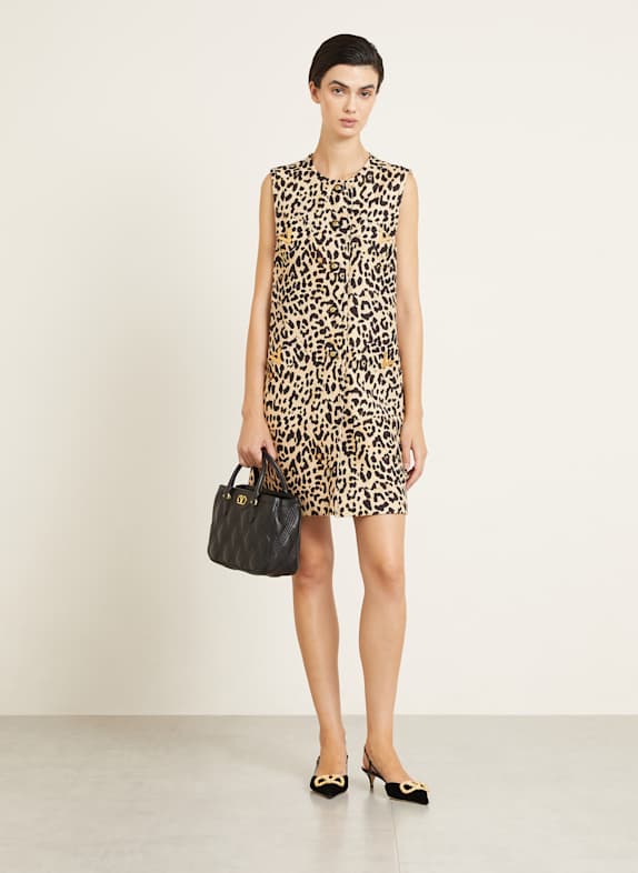 VALENTINO Etuikleid mit Seide BEIGE / SCHWARZ