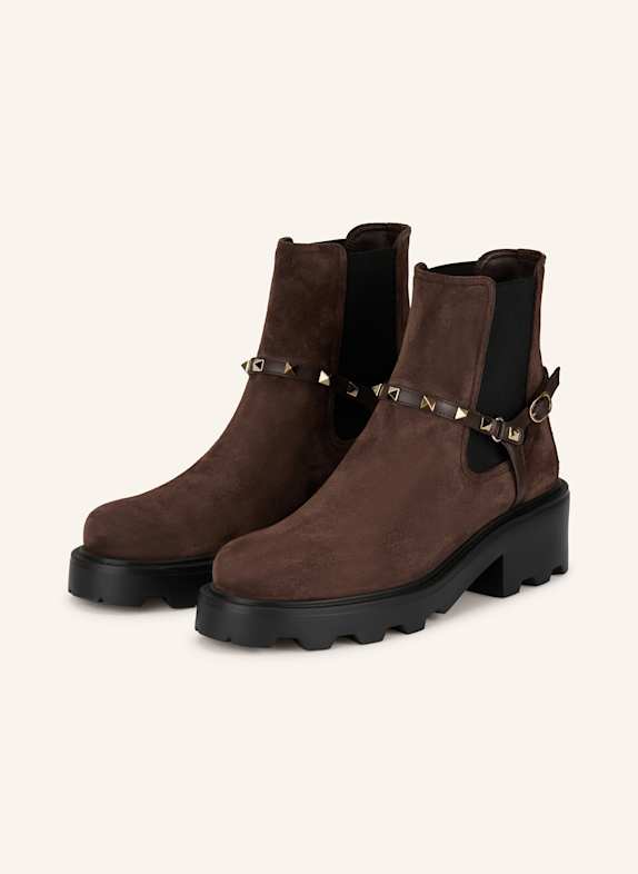 VALENTINO GARAVANI Chelsea-Boots ROCKSTUD mit Nieten DUNKELBRAUN