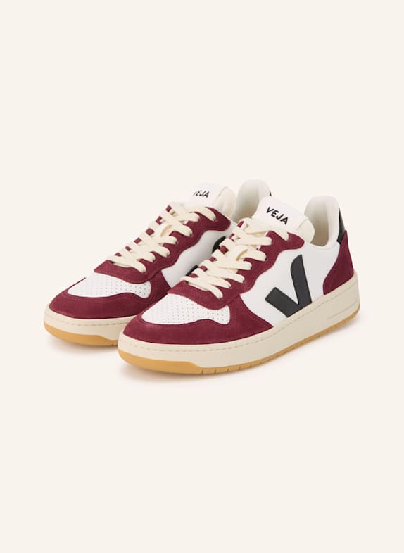 VEJA Sneaker V-10 WEISS/ CREME/ DUNKELROT