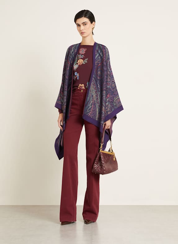 ETRO Cape jacquard avec fil pailleté LILAS FONCÉ / BLEU PÉTROLE / ROUGE FONCÉ