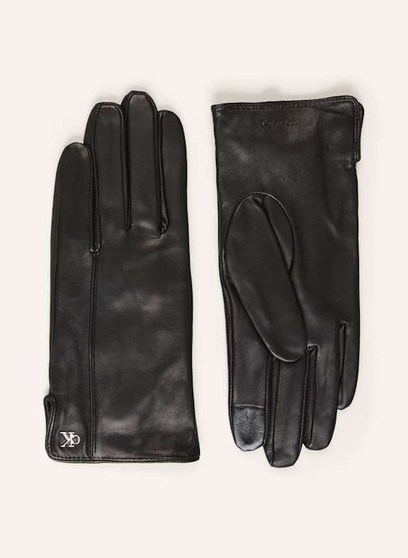 Calvin Klein Lederhandschuhe mit Touchscreen-Funktion SCHWARZ