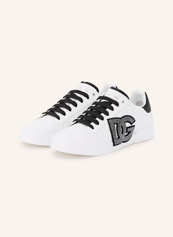 DOLCE & GABBANA Sneakersy PORTOFINO LIGHT STROBEL s ozdobnými kamínky BÍLÁ/ ČERNÁ